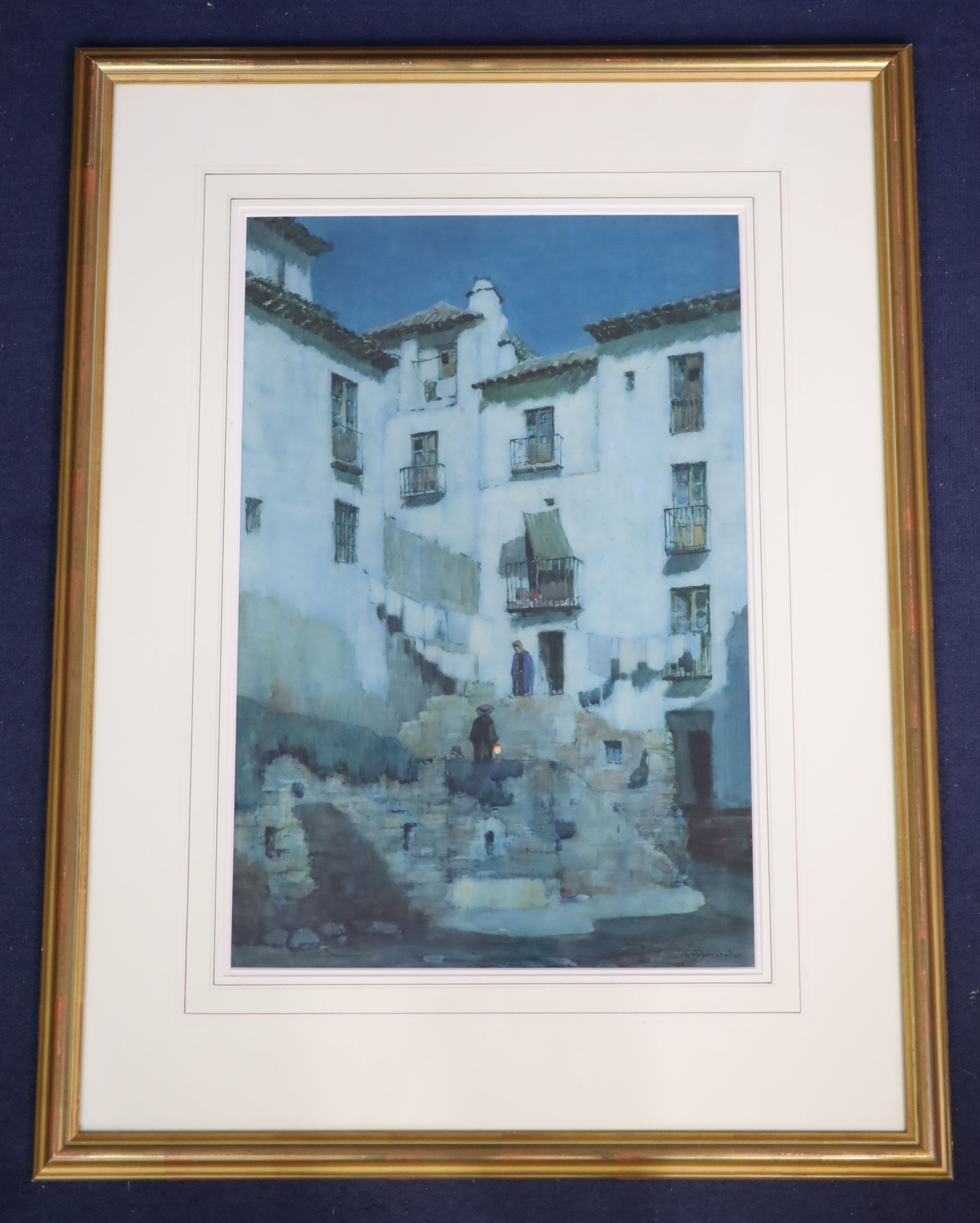 Albert Moulton Foweraker (1873-1942), 'Moonlight, a courtyard, Granada', watercolour, 54 x 36cm